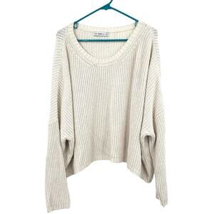 Zara Size Small Chunky Heavy Knit Sweater Cropped White Cream‎ Oversized Fit